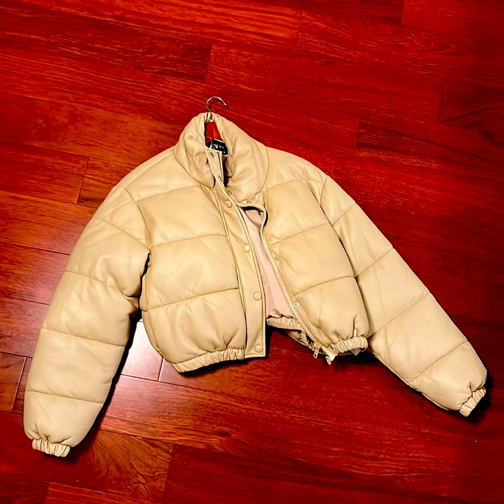 Faux leather puffer